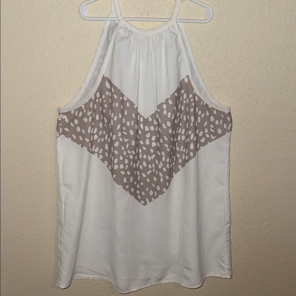 White Halter Tank with Taupe Printed Chevron Panel